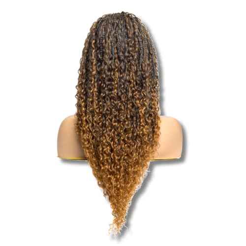 PIB Single Full Lace Braid Wig ? Micro Water Wave Box Braided Wigs, Knotless Braided Wigs for Black Women, Curly Hair Wig (#1B27 Off Black and Light Brown, 26")