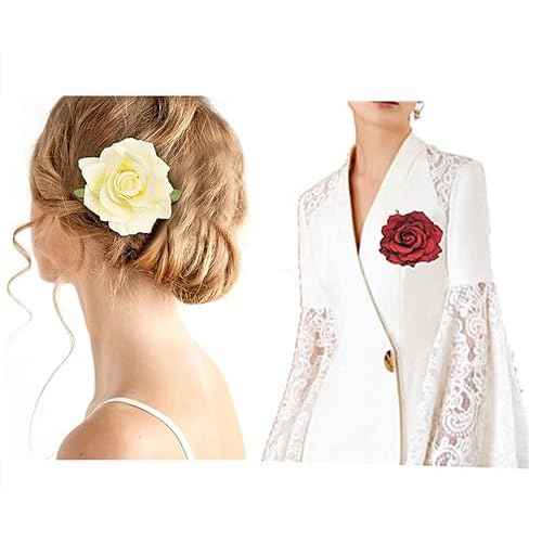 ALIMITOPIA Flower Hair Clip Fabric Artificial Rose Flower Hairpin Barrette Brooch Headdress Bobby Pins Headwear Hair Accessories for wedding Party supplies(Rose Style;4.3 inches;6pcs)
