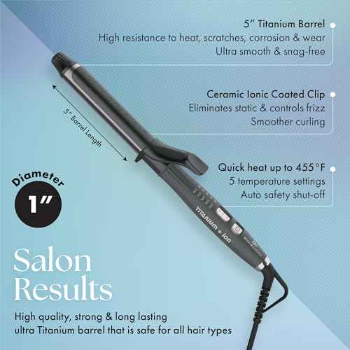 Olivia Garden Titanium + Ion High Performance Professional Curling Iron - Dual Voltage, Snag-Free Styling - Fast Heat Up to 455¡ÆF with Heat Resistant Heat Mat/Pouch