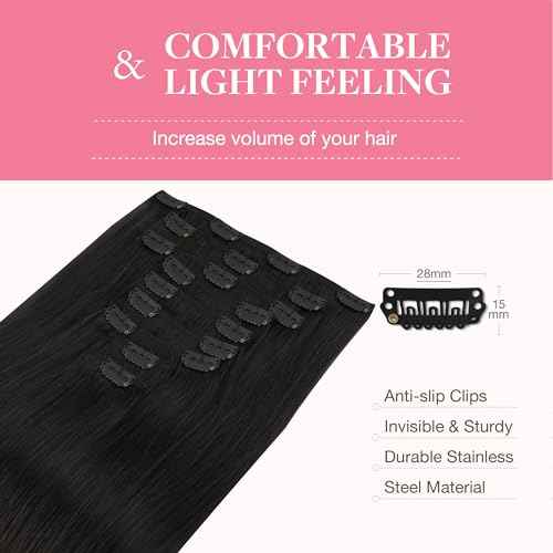 GOO GOO Clip in Hair Extensions Real Human Hair, Remy Human Hair Extensions Clip ins for Women, Natural Human Hair, 22inch 150g 9Pcs, 1B Natural black