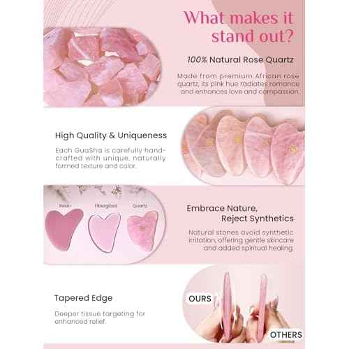 Rena Chris Gua Sha Facial Tools, Ergonomic Rose Quartz Guasha Tool for Face Massage, Manual Facial Massager Tool for Jawline Sculpting and Puffiness Reduction with Silicone Case (Pink)