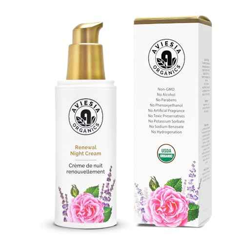 Aviesia Organics Renewal Night Cream - USDA Certified- NO Alcohol. NO Parabens. NO Artificial Fragrance. Deep Moisturizer for Hydrating.Repairing.Replumping .Perfect for dry skin (60ML)