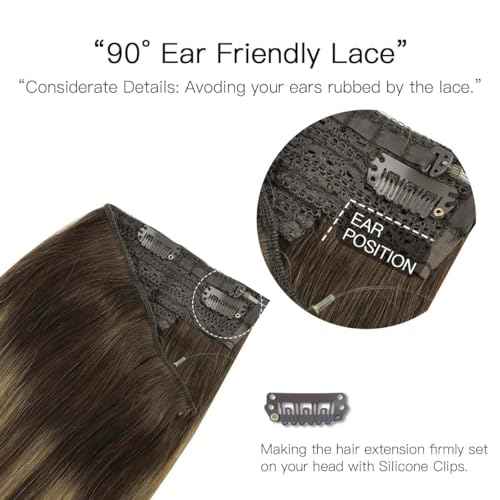 HOTBANANA Wire Hair Extensions, 20 inch 110g Chocolate Brown to Caramel Blonde Fish Line Real Human Remy Straight Invisible Wire Hair Extensions