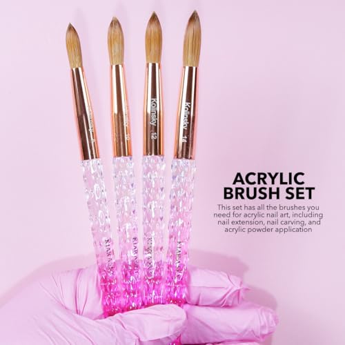 Kiara Sky Acrylic Brush #16 - Pink | 100% Pure Kolinsky | Crystal Cut Handle and Acetone Resistant