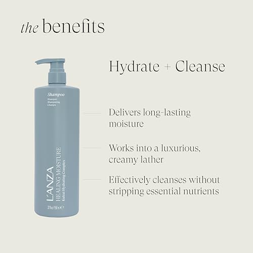 L'ANZA Healing Moisture Shampoo, Hydrates & Heals Damaged Hair, Deep Hydration, Softens, Anti-Frizz, Restores Elasticity, Color Safe Anti-Humidity Daily Wash, Strengthening, Sulfate Free
