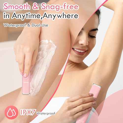 Bikini Trimmer for Women, 2 in 1 Electric Razors for Shower&Travel, IPX7 Waterproof Pubic Hair Remover for Underarm, Legs & Bikini Area, Painless Razor,Hypoallergenic Foil & Ceramic Blades