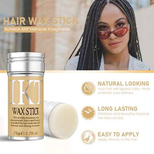 VOLLUCK Hair Wax Stick for Wigs, Edge Control Slick Stick Hair Pomade 2.7Oz Stick Non-greasy Styling Wax, Temporary Hair Styling Product for Edge Frizz Hair Pocket Size