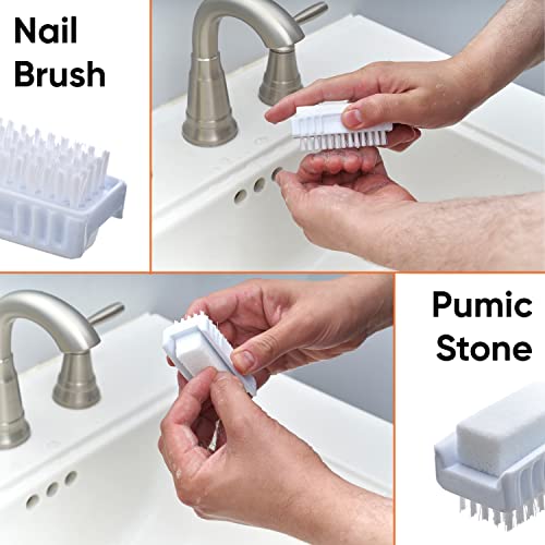 Superio Nail Brush with Pumice Stone Duel Side Shower Brush Bathroom Foot Scrubber exfoliate Dry Dead Skin Stiff Bristles Brush Removes Callus on Hand Heels Smooth Skin, (1)