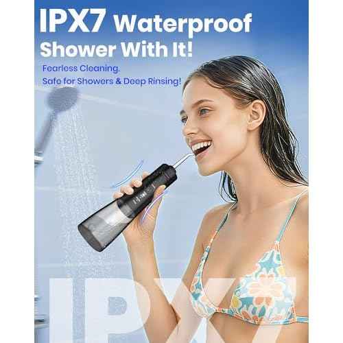 Water Flosser, 300ML Portable Cordless Water Dental Flossers for Teeth Deep Cleaning, IPX7 Waterproof Rechargeable Electric Oral Irrigator Teeth Pick for Travel Home Use and Braces Care (Black)