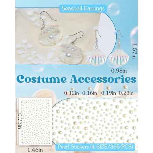 Starfish Hair Clip Mermaid Accessories: 6-PCS Halloween Costume Accessories for Women Girls Mermaid Sea Party Cosplay, Hair Clips Set with Face Glitter Gel Seashell Earrings Pearl Stickers (Realistic)