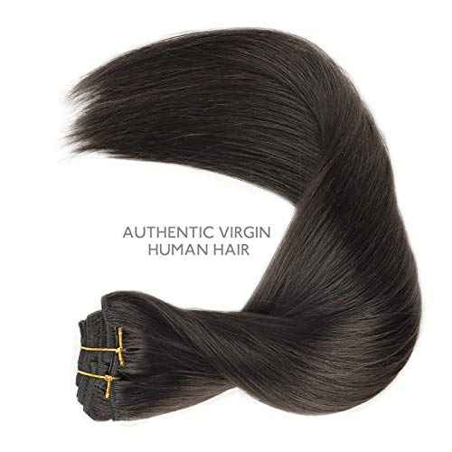 WENNALIFE Clip in Human Hair Extensions, 22 Inch 120g 7pcs Dark Brown Hair Extensions Clip In Human Hair Remy Clip in Hair Extensions Real Human Hair Double Weft