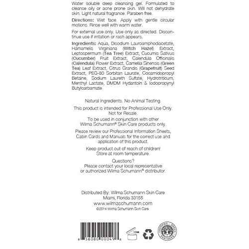 WILMA SCHUMANN Purifying Facial Cleanser for Acne-prone & Oily Skin Cleanser Gel, 16 fl oz / 210ml, Daily Acne Face Cleanser with Tea Tree Extract, Light Natural Fragrance and Paraben Free