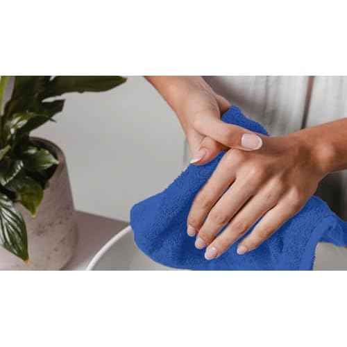 Avalon Towels Cotton Washcloths ? (Pack of 60) Size 12x12 Inches, 100% Ring Spun Cotton, Soft & Absorbent Face Towels, Gym Towels, Hotel and Spa Quality, Reusable Fingertip Towels (Blue)