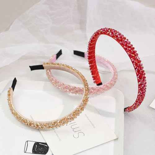 Ruihfas Fashion Sparkle 4 Rows Crystal Rhinestone Headbands Beaded Hair Hoop Band (Red)
