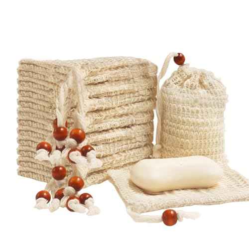 20 Pcs Natural Sisal Soap Saver Bag for Organic Soap Pouch for Exfoliating Lathering and Air-Drying During Showers
