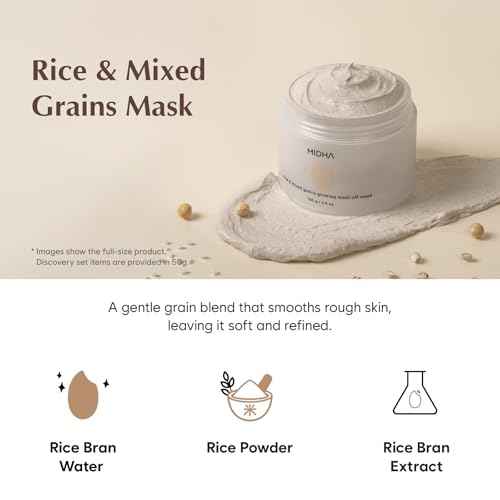 MIDHA RICE WASHOFF MASK DISCOVERY SET, 1.76oz x 3/50g, Dull Skin Care, Hydrating and Soothing, Pore Refining Treatment, Vitamin C face mask, Skincare for Travel, Mini Skincare Kit, 3-in-1 Set