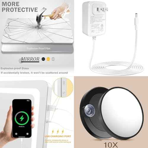 Makeup Vanity Mirror with USB Charging Port 24" x 19" Large LED Makeup Mirror, Desk Mirorr with Lights, Light up Mirror with 10X Magnification and, Dimmable 3 Modes, Touch Control White