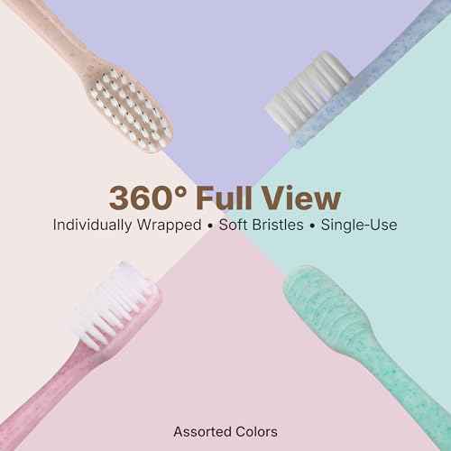 100 Pack Premium Disposable Toothbrush with Tongue Scraper ? Individually Wrapped Bulk Travel Toothbrushes, Soft Bristles for Guests, Hotel, Vacation Rental, Home & On The Go,4 Colors