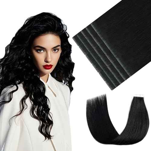 Youngsmile Injection Tape in Hair Extensions Real Human Hair, #1 Jet Black 14 Inch Invisible Edge Tape in Injected Hair Extensions, 20pcs 30g, Straight Remy Virgin Human Hair Tape ins (#1,14'')