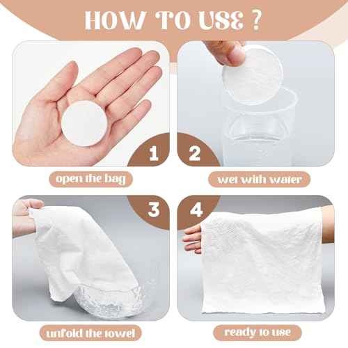 Tellingyou Larger Compressed Towel Bulk 14 x 10'' Thicker Disposable Face Washcloths, Portable Coin Tissues Cotton Wipe Tablets Travel Size Individual Wrap Reusable for Travel Hand Clean