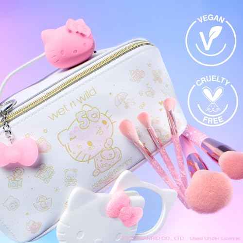 wet n wild Hello Kitty 5-Piece Makeup Brush Set, Buildable & Blendable Multifunctional Seamless Application, Cruelty-Free & Vegan Feathery Soft Bristles