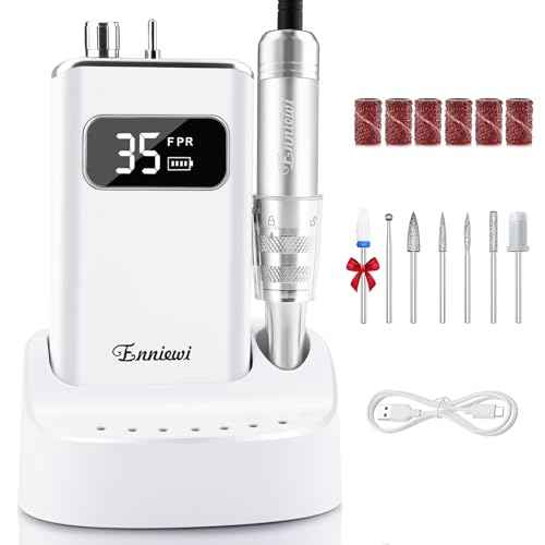 Electric Nail Drill File, Professional Portable Nails Drills Kit with Rechargeable Base 7 u?as Bits, Cordless Efile for Poly Gel Acrylic Nails Remover Home Salon Pedicure Manicure Tool, White