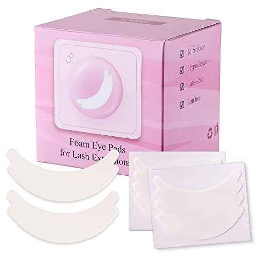 Pretty memory 100 Pairs Foam Eye Pads for Lash Extensions, Lint Free Hypoallergenic Sticky Lash Pads, Under Eye Pads for Eyelash Extensions, Eyelash Tech Supplies Must Haves, Latex Free
