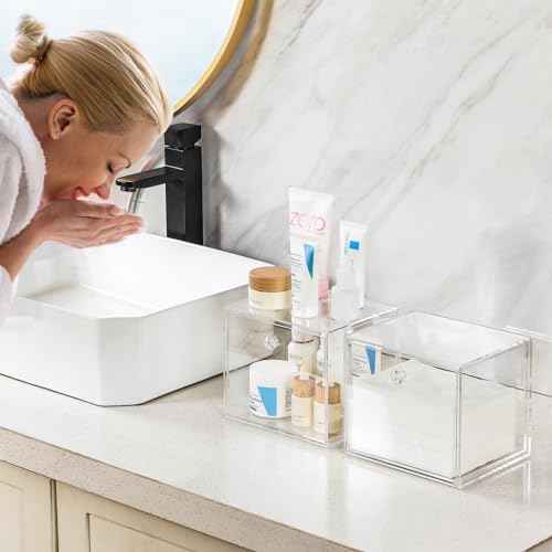 Disposable Face Towel Container Box Compatible with Clean Skin Club Clean Towel XL, AcrylicTowel Storage Bin with Drawer, Makeup Organizer stackable holder, Ideal for Vanity, Bathroom Organization