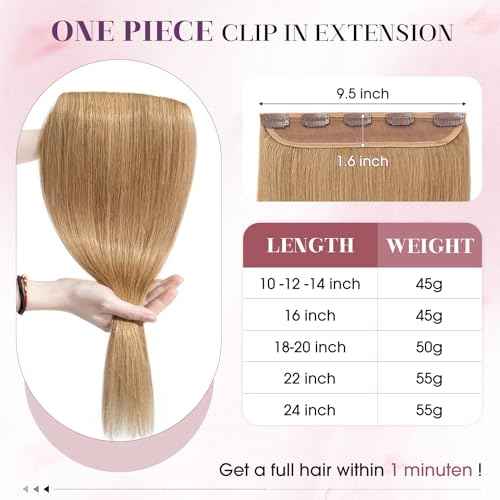 S-noilite One Piece Hair Extensions Clip in Human Hair 5 Clips 3/4 Full Head Clip on Remy Hair Extension for Women,One-Piece Design Adding Hair Volume 24 Inch 60g #Dark Blonde