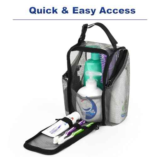 Cosmos Mesh Shower Caddy Toiletry Organizer Hanging Shower Tote Bag, Quick Dry Shower Organizer Portable Bath Bag with Durable Zippers & Side Pockets for Travel Gym Swimming Beach & Camp (Gray)