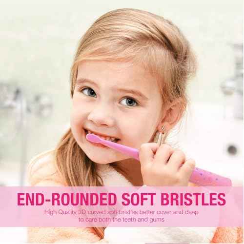 Vekkia Rainbow Jada Kids Electric Toothbrush Replacement Heads, Soft 3D Curved Bristles, Pink, 10-Pack