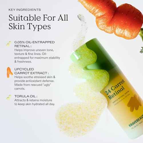 KraveBeauty 24 Carrot Retinal - 30ml, Gentle Retinal Serum, Smooths Skin Texture, Supports Skin Barrier, Lightweight Non-Sticky Gel, Nourishes with Upcycled Carrot Extract