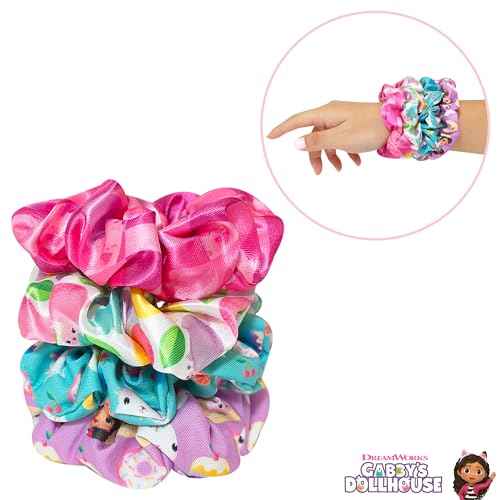 LUV HER Gabby's Dollhouse Cute Scrunchies for Girls - 4 Large Printed Scrunchies with Your Favorite Characters - Hair Accessories for Girls 3+