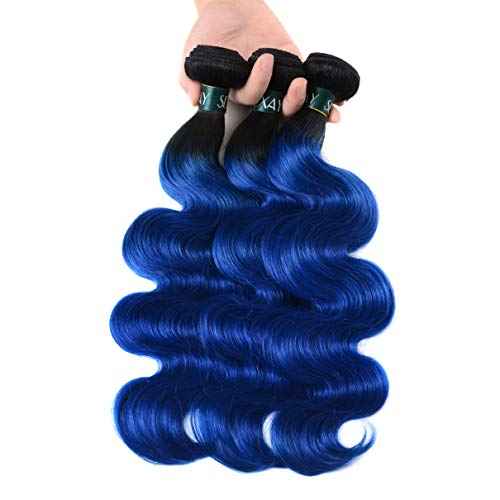 Ombre Blue Bundles Hair Body Wave Brazilian Virgin Human Hair 3Bundles 1b/blue Body Wave Unprocessed 2 Tone Blue Virgin Bundles for Women (141618, Body 1b/Blue)