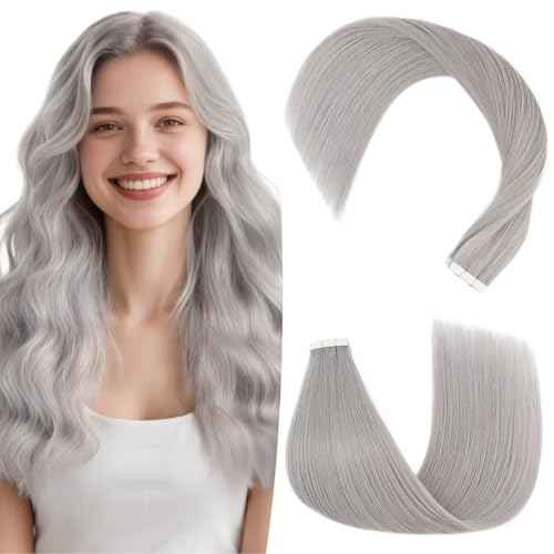 Hairro Tape In Human Hair Extensions For Women 22 inch 50g 20pcs #SILVER