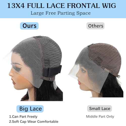 13x4 Straight Lace Front Wigs Human Hair 24 Inch Pre Plucked Human Hair Wig Glueless 180% Density HD Transparent Lace Frontal Wigs Human Hair for Black Women Natural Color(24 Inch)