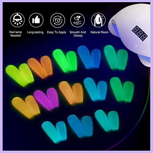 SAVILAND Glows in The Dark Gel Nail Polish Set - 12 Holiday Colors Luminous Neon Nail Gel Polish Set Soak off U V/LED Glow Effect Nail Polish for DIY Nail Art Design Holiday Gifts for Women