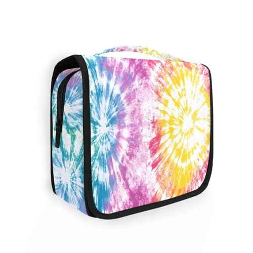 pnyoin Hanging Toiletry Bag for Women Rainbow Tie Dye Makeup Bag Travel Essentials Toiletries Organizer Bag Colorful Tie Dye Cosmetic Bag Foldable