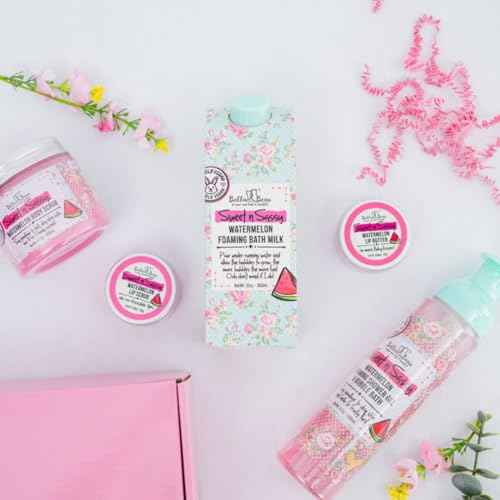 Bella & Bear Sweet 'n' Sassy Watermelon Mega Bath & Body Gift Set with Foaming Shower Gel & Bubble Bath, Bath Milk, Body Scrub & Lip Scrub and Lip Butter Great Gifts for Women