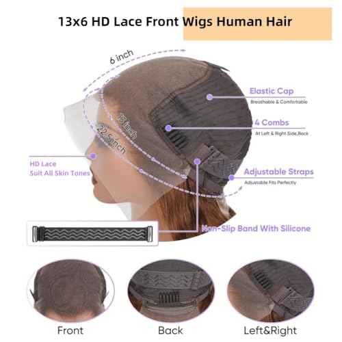 Sunelk 26 Inch Honey Blonde Ombre Lace Front Wig Human Hair Highlight Body Wave Wig 13x6 Lace Front Wigs Human Hair Pre Plucked 200 Density 4/27 Colored HD Lace Frontal Glueless Wigs for Black Women