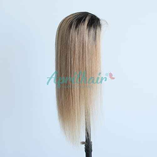 Pre-plucked Ombre #1B/27 Dark Root Honey Blonde 360 Lace Frontal Wigs Straight Glueless 150% Density Brazilian Virgin Human Hair With Baby Hair Full (12" inch, Straight)