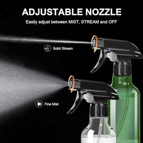 Spray Bottles 2-Pack, 10 Oz, Mist & Stream, Heavy Duty Spraying Empty Water Sprayer Bottle, BPA Free Plastic Refillable Containers for Cleaning Solutions, Plants, Hair, Essential Oils, Clear & Green
