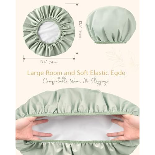 Yanibest Shower Cap Reusable Waterproof - Double Layer Shower Caps for Women, Washable Shower Bonnet with Soft Non-Slip Elastic Band, Bath Hair Hat for Most Hair Types