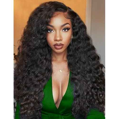 24 Inch Water Wave Lace Front Wigs Human Hair 180 Density 13x6 HD Lace Front Wigs Human Hair Pre Plucked Deep Curly Glueless Wigs Human Hair for Black Women (13x6 water wave front wigs, 24 Inch)