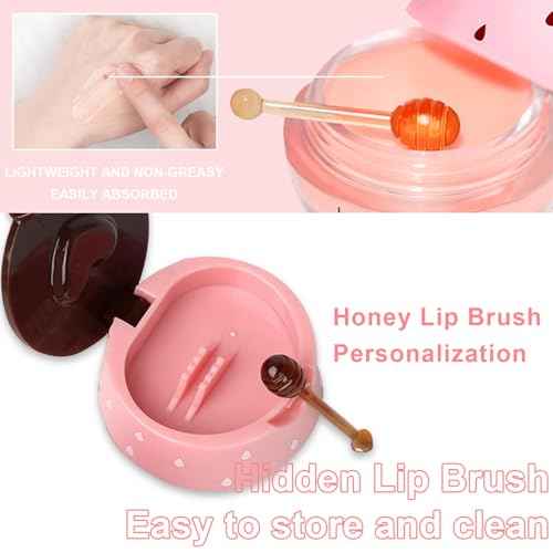 Bee Propolis Strawberry Lip Balm - Hydrating Lip Sleeping Mask for Dry Lips | Strawberry Extract & Propolis | Moisturizing, Exfoliating Lip Treatment in Honey Pot