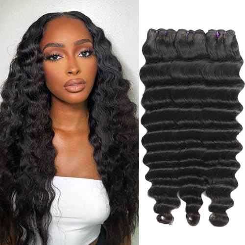 Loose Deep Wave Bundles Loose Wave Bundles Human Hair 22 24 26 Inch 100% Unprocessed Brazilian Virgin Hair 3 Bundles Weave Curly Human Hair Extensions Natural Black Color for Women