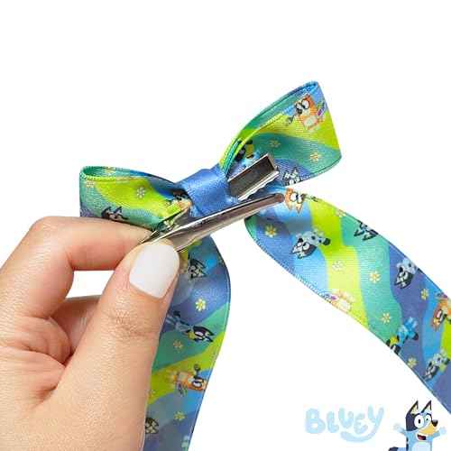 Bluey Printed Long Tail Hair Bow Set for Girls ? 7-Pack Printed Bows with Alligator Clips ? Cute Hair Accessories for Kids Ages 3+