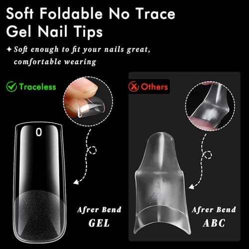 AddFavor Long Square Nail Tips, 300pcs Gel Nail Tips Square Long Fake Nails, Full Cover Clear 15 Size Acrylic Nails Tips for Nail Extensions, Press on Nails Making
