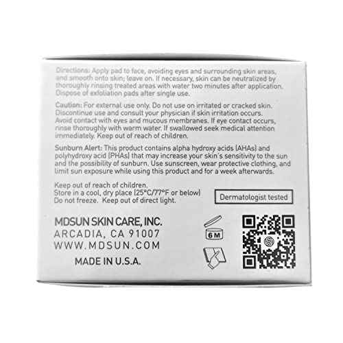 MDSUN Skin Exfoliation Pads, Exfoliating Treatment, Remove Pore-Clogging Debris, Minimize Breakouts, Improve Skin Tone, Refine Skin Texture (Glycolic Acid 20%, Gluconolactone 15%, etc) 30pcs