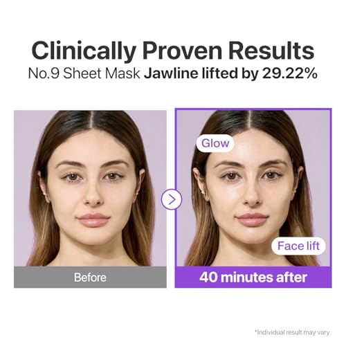 numbuzin No.9 Sheet Mask | NAD+ BIO Lifting-sil Full Face Mask | Improves Jawline, Jowls, Wrinkles, Neck Lines | Peptides, NAD+, Collagen | Skin Firmness | 4 Sheets + Lifting Band